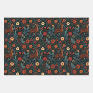 Woodland Deer and Flowers Holiday Gift Wrap