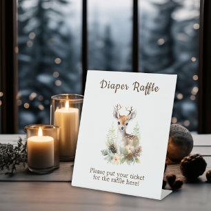 Woodland Deer Animal Baby Shower Diaper Raffle Pedestal Sign