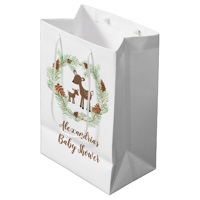 Woodland Deer Animals Baby Shower Gift Bag (Front Angled)