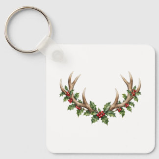 Woodland Deer Antlers with Holly Keychain