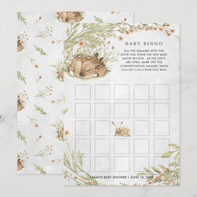 Woodland Deer | Baby Shower Bingo Card (Front/Back)