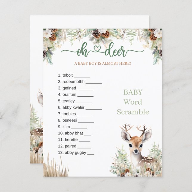 Woodland Deer Baby Shower Boy Game (Front/Back)