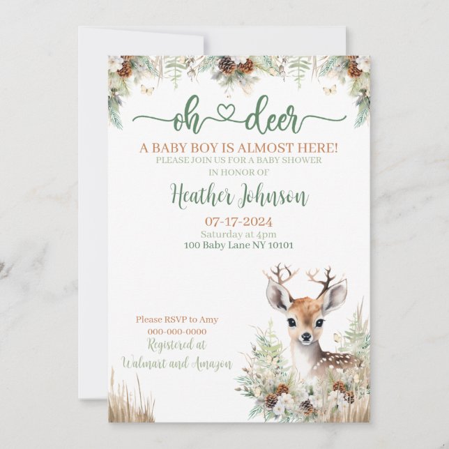 Woodland Deer Baby Shower Boy Invitation (Front)