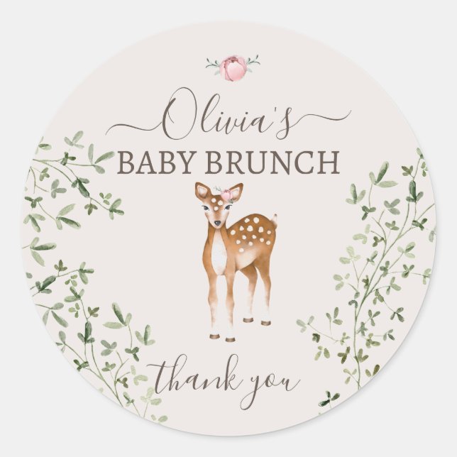 Woodland Deer Baby Shower Classic Round Sticker (Front)