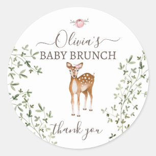 Woodland Deer Baby Shower Classic Round Sticker