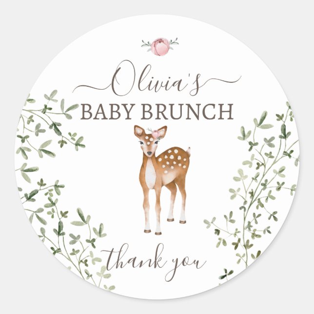 Woodland Deer Baby Shower Classic Round Sticker (Front)