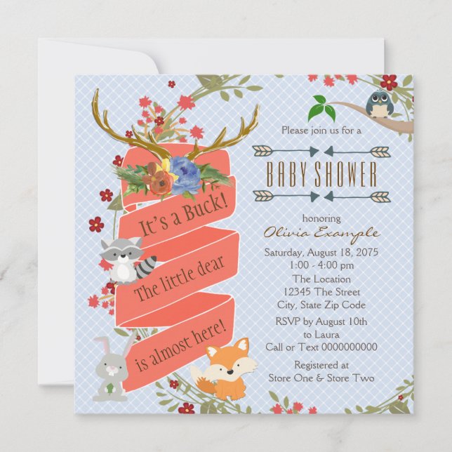 Woodland Deer Baby Shower Invitation (Front)