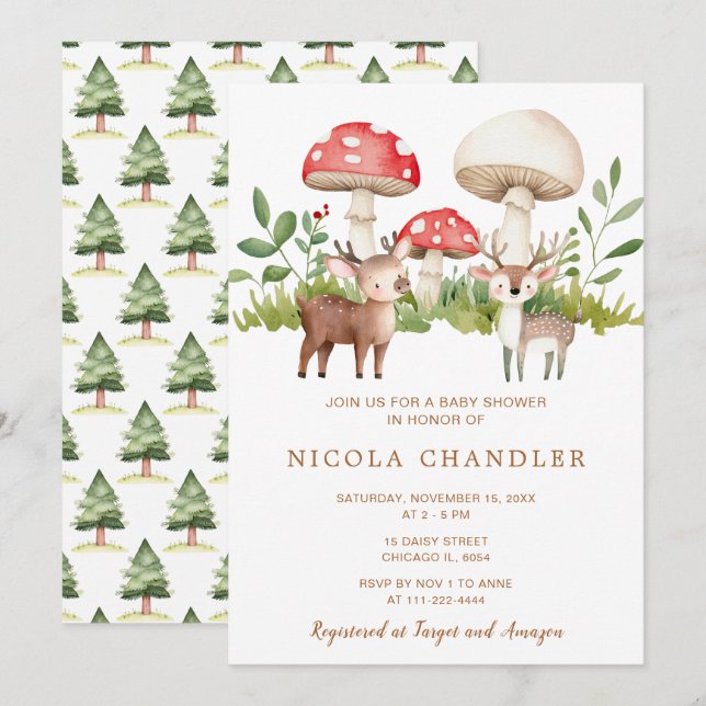 Woodland Deer Baby Shower Invitation (Front/Back)