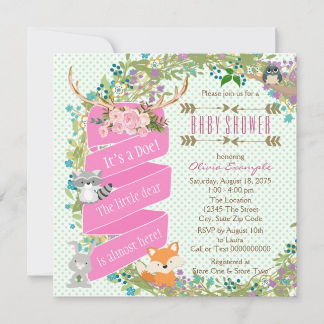 Woodland Deer Baby Shower Invitation (Front)