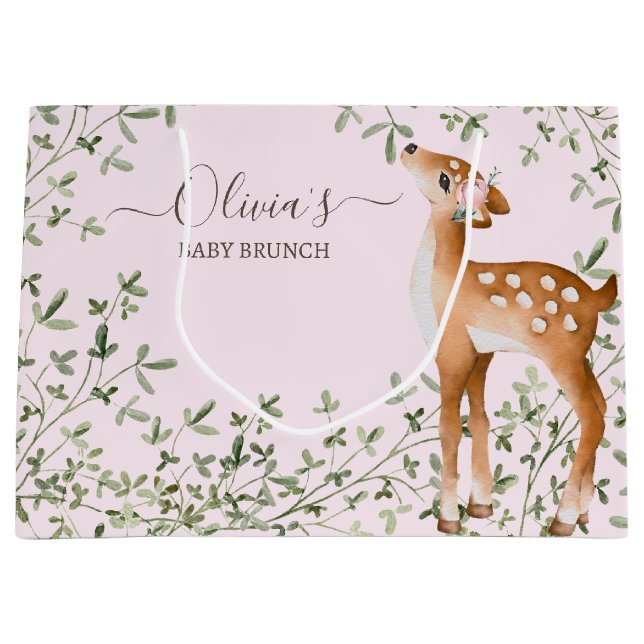 Woodland Deer Baby Shower Large Gift Bag (Front)