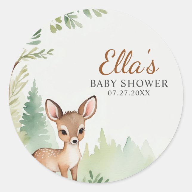 Woodland Deer Baby Shower Neutral Round Sticker (Front)