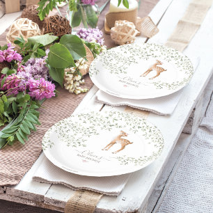 Woodland Deer Baby Shower Paper Plate
