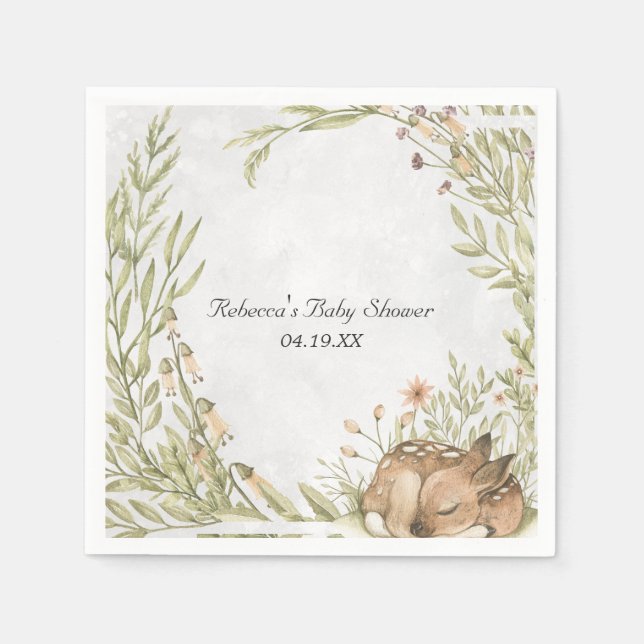 Woodland Deer Baby Shower Personalized Napkin (Front)