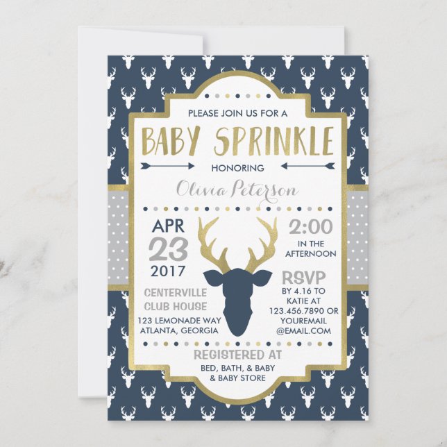 Woodland Deer Baby Sprinkle Invitation, Faux Foil Invitation (Front)