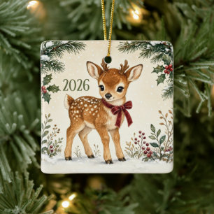 Woodland Deer Baby's First Christmas Personalized Ceramic Ornament