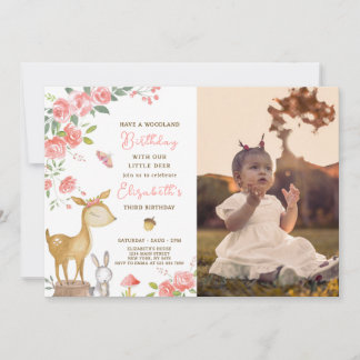 Woodland Deer Birthday Invitation With Photo