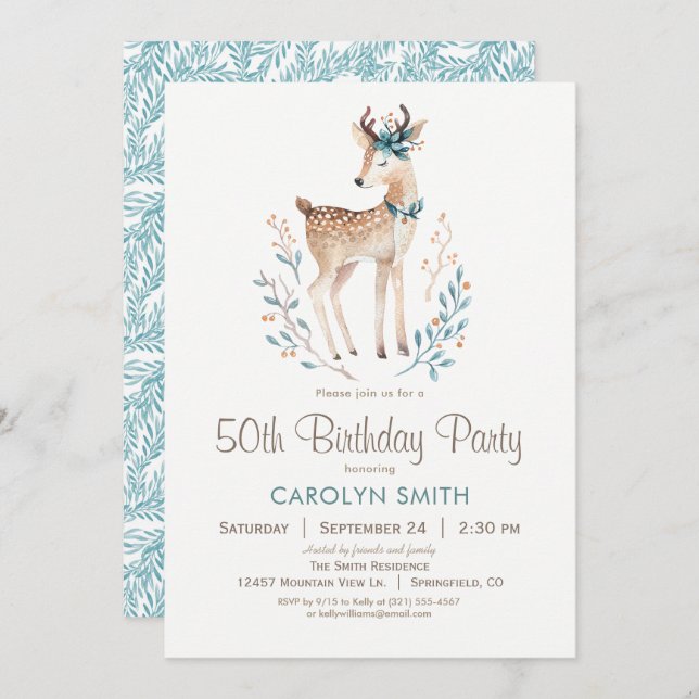 Woodland Deer Birthday Party Invitation (Front/Back)