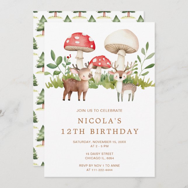 Woodland Deer Birthday Party Invitation (Front/Back)
