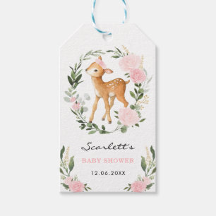 Woodland Deer Blush Floral Greenery Gold Baby Fawn Gift Tags