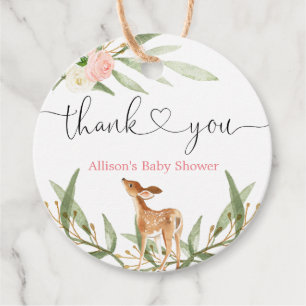 Woodland deer blush pink gold girl baby shower favour tags