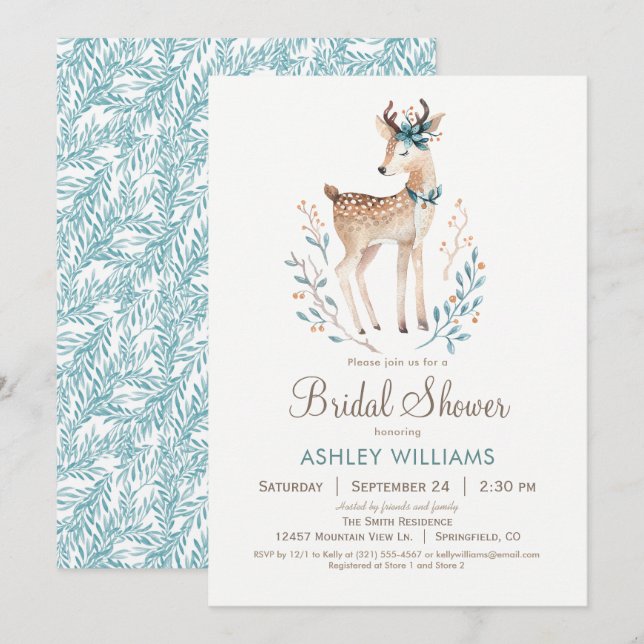 Woodland Deer Bridal Shower Invitation (Front/Back)