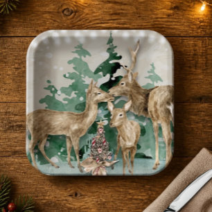 Woodland Deer Christmas Celebration Paper Plate
