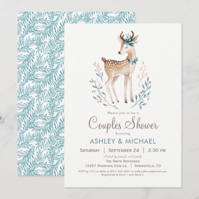 Woodland Deer Couples Shower Invitation (Front/Back)