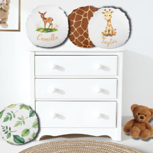 Woodland deer custom name round pillow