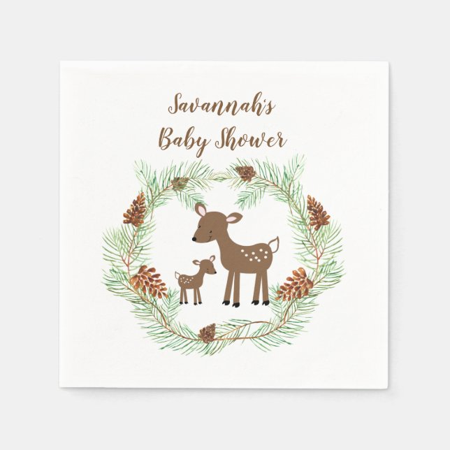 Woodland Deer Customized Baby Shower Napkin (Front)