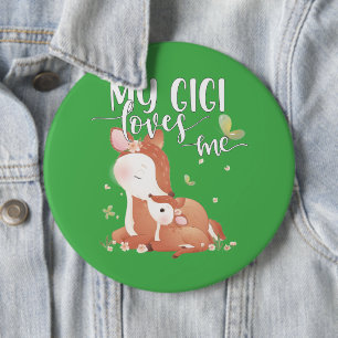Woodland Deer Doe and Baby Fawn My Gigi Loves Me 6 Inch Round Button