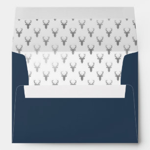 Woodland Deer Envelope, Antlers, Navy Blue, Silver Envelope