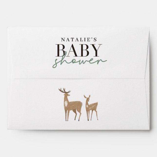 Woodland deer eucalyptus modern baby shower envelope (Back (Top Flap))