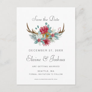 Woodland Deer Floral Antler Save the date Announcement Postcard