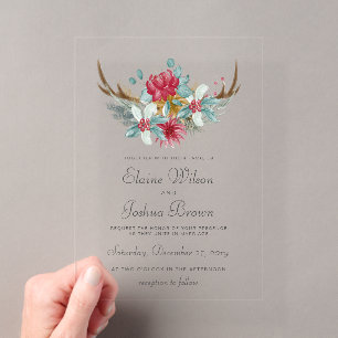 Woodland Deer Floral Antler Winter Wedding Acrylic Invitations