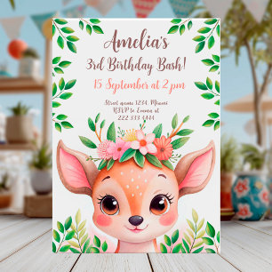 Woodland deer floral birthday card