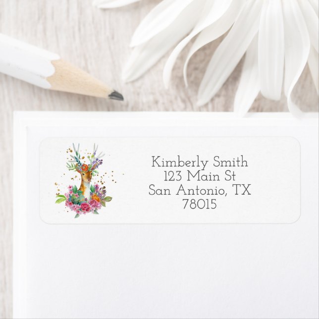 Woodland Deer Floral Return Address (Insitu)