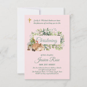 Woodland Deer Girls Christening Invites Baptism 