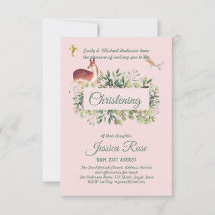 Woodland Deer Girls Christening Invites Baptism 