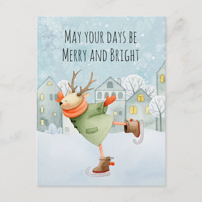 Woodland Deer Merry and Bright Holiday Card (Front)