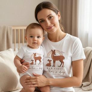 Woodland Deer Mom Baby Love First Mothers Day Art T-Shirt