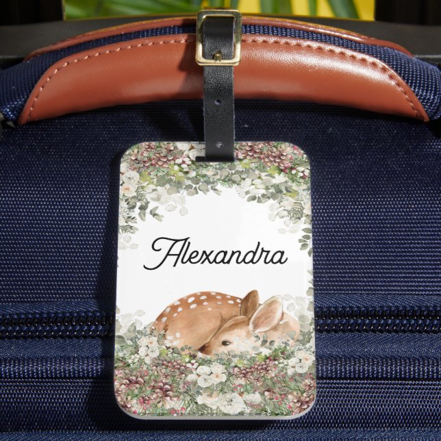  Woodland Deer Monogram Name Stroller Backpack tag (Front Insitu 2)