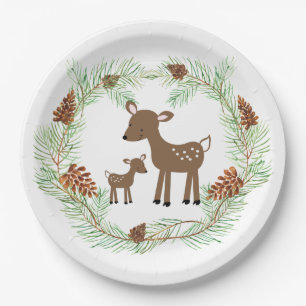 Woodland Deer Pine Cone Baby Shower Paper Plate