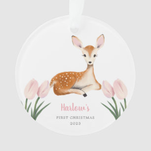 Woodland Deer Pink Baby's First Christmas