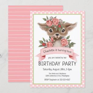 Woodland Deer Pink Girl's Birthday Party Invitation