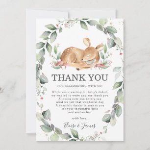 Woodland Deer Rustic Greenery Girl Baby Shower Thank You Card