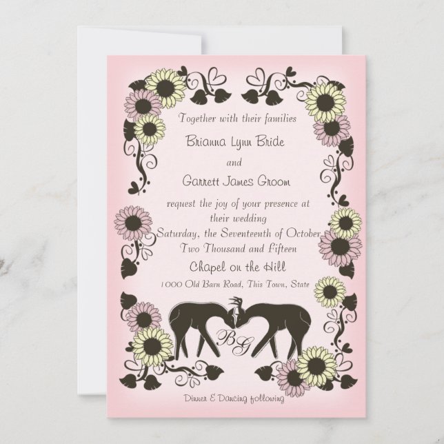 Woodland Deer Soft Pink Enchantment Wedding Invitation (Front)