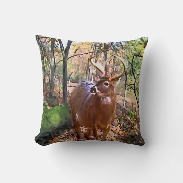 Woodland Deer Square Throw Pillow (Front)