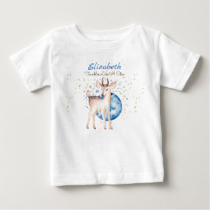 Woodland Deer Twinkle Stars Baby NAME Gift Floral T-Shirt