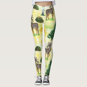 Woodland deer Watercolor Leggings