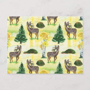 Woodland deer Watercolor Postcard